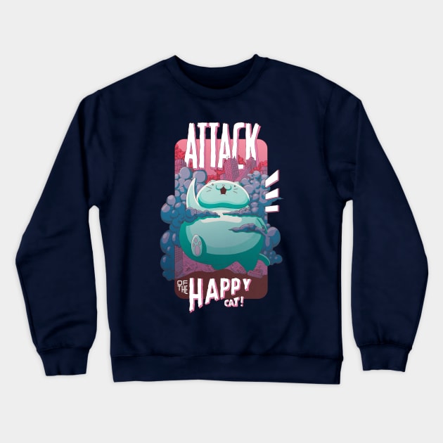 Attack of the Happy Cat Crewneck Sweatshirt by kidsuperpunch